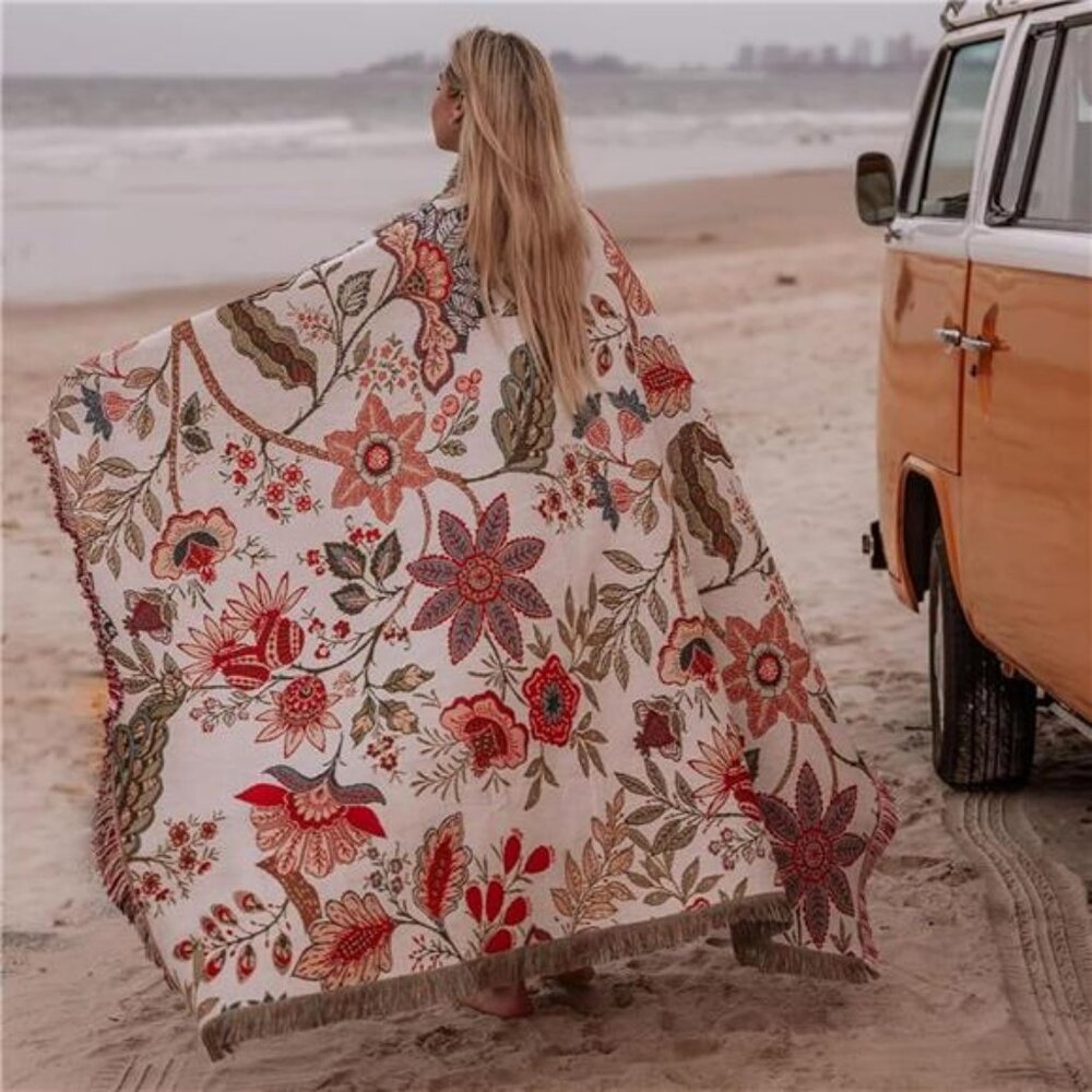 Boho Throw Blanket Reversible Cotton Tapestry Hippie Room Decor - Picture 2 of 7